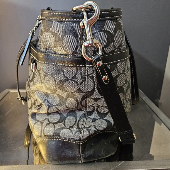 Black & Grey Leather Coach Diaper Bag - Picture 4 of 13